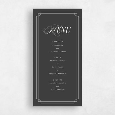 Dark Charcoal, Grey Wedding Menu - Cato