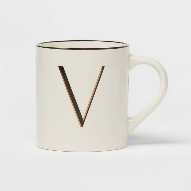 16oz Stoneware Monogram V Mug Ivory - Threshold™