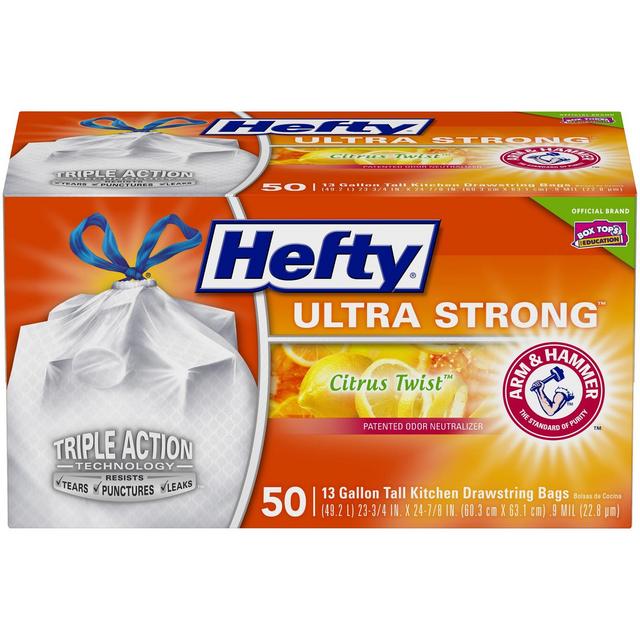 Hefty Ultra Strong Tall Kitchen Drawstring Trash Bags - Citrus Twist Scent - 13 Gallon - 50ct