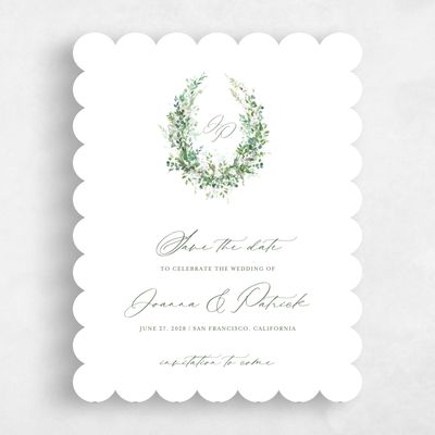 Green Scalloped Wedding Save the Date - Blosser Portrait