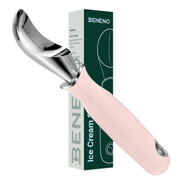 Beneno Heavy Duty Ice Cream Scoop with Comfortable Grip Long Handle, Upgraded Anti-fracture Durable Ice Cream Scoop Dishwasher Safe, Weak Hands Friendly Ice Cream Scoop Easy to Use, Pink