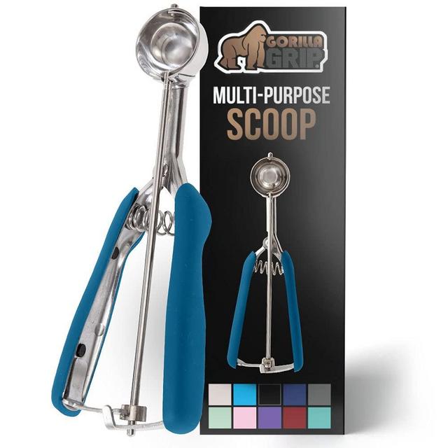 Gorilla Grip Premium Stainless Steel, Spring-Loaded Scoop for Fruit, Cookie and Ice Cream, Easy Squeeze and Clean Release, Comfortable Handle, Small, 1 TBSP Scooper Size 60, Uniform Portions, Blue