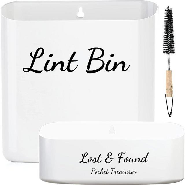 QUILIVIK Magnetic Lint Bin for Laundry Room Decor Large & Small Lint Bin with Brush - Waste Lint Box - Dryer Sheet Holder for Mounting on Dryer - Lint Holder Bins for Organzation. (White(3 Piece))