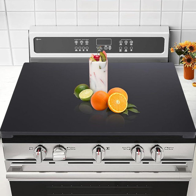 Noodle Board Stove Cover for Gas Burner & Electric Stove- Stove Top Cover Double Side Use, Sink Cover for Counter Space, RV Stove Cover No installation required, Decorative Tray for Kitchen (Black)
