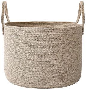 JMvicyroam 65L Extra Large Blanket Basket for Living Room - Woven Cotton Rope Laundry Hamper with Reinforced Handles - Storage Bin for Pillows, Comforters & Toys - Machine Washable,Oatmeal