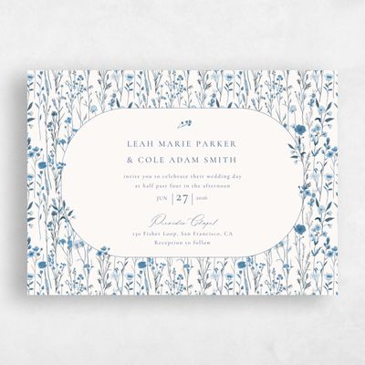 Blue Floral Wedding Invitation - Agave Landscape