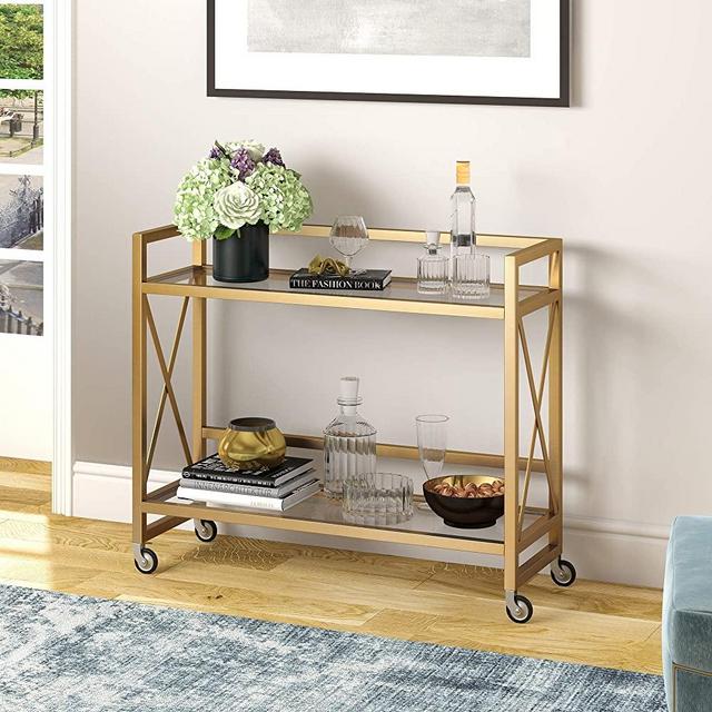 Henn&Hart 38'' Wide Rectangular Bar Cart in Brass