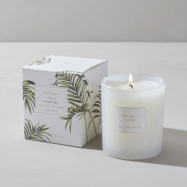 Rattan & Linen Scented Candle, Small, 9 oz