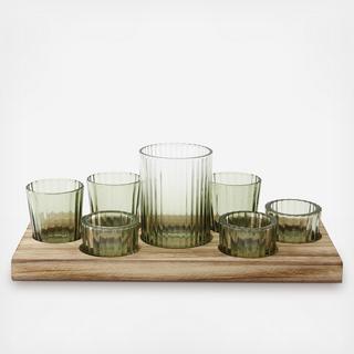 Wood Tray with 7-Votive Holders