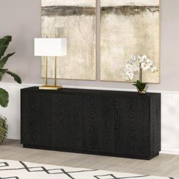 Alston 68" Mid-Century Modern Buffet Table in Black Grain with Adjustable Shelves & Cable Management | Fluted Sideboard for Dining Room - Black