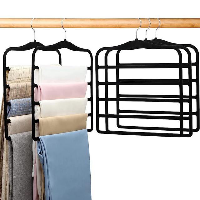 Pants Hangers Space Saving,5P Scarf Hangers for Closet Organizers and Storage,Non Slip Velvet Hanger for Closet Organizer,College Dorm Room Essentials,Heavy Duty Organization and Storage Jean Hangers