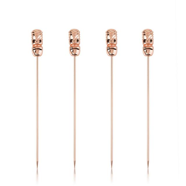 Viski Tiki Cocktail Picks - Heavy Duty Toothpicks Stainless Steel Skull Metal Drink Skewers Barware Accessories