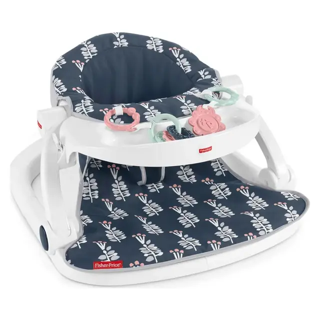 Fisher-Price Portable Baby Chair Sit-Me-Up Floor Seat With Snack Tray And Developmental Toys, Navy Garden