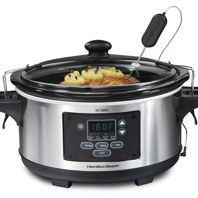 Hamilton Beach 33969A 6-Quart Programmable Set & Forget w/Temperature Probe Slow Cooker, Stainless Steel
