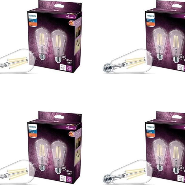 PHILIPS LED Vintage Flicker-Free Clear Spiral ST19 Bulb - Soft White 2700K - 4 Pack - 75W- 800 Lumen - E26 Base - Dimmable - Eye Comfort Technology