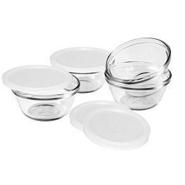 Glass Custard Cups with Plastic Lid, 6 Ounces, Set of 4