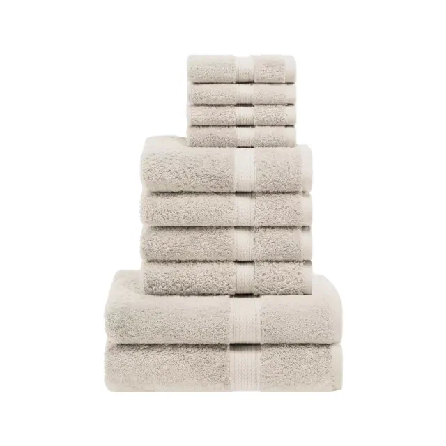 Luxury Cotton Heavyweight Ultra-Plush 10 Piece Towel Set, Stone - Blue Nile Mills