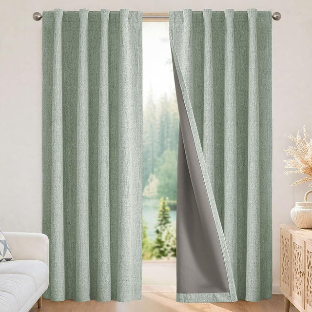 Joydeco Blackout Curtains for Bedroom - 100% Light Blocking 2 Panels Sage Green Drapes 42" W x 96" L, Thermal Insulated Room Darkening Curtains, Linen Textured for Living Room, Rod Pocket & Back Tabs