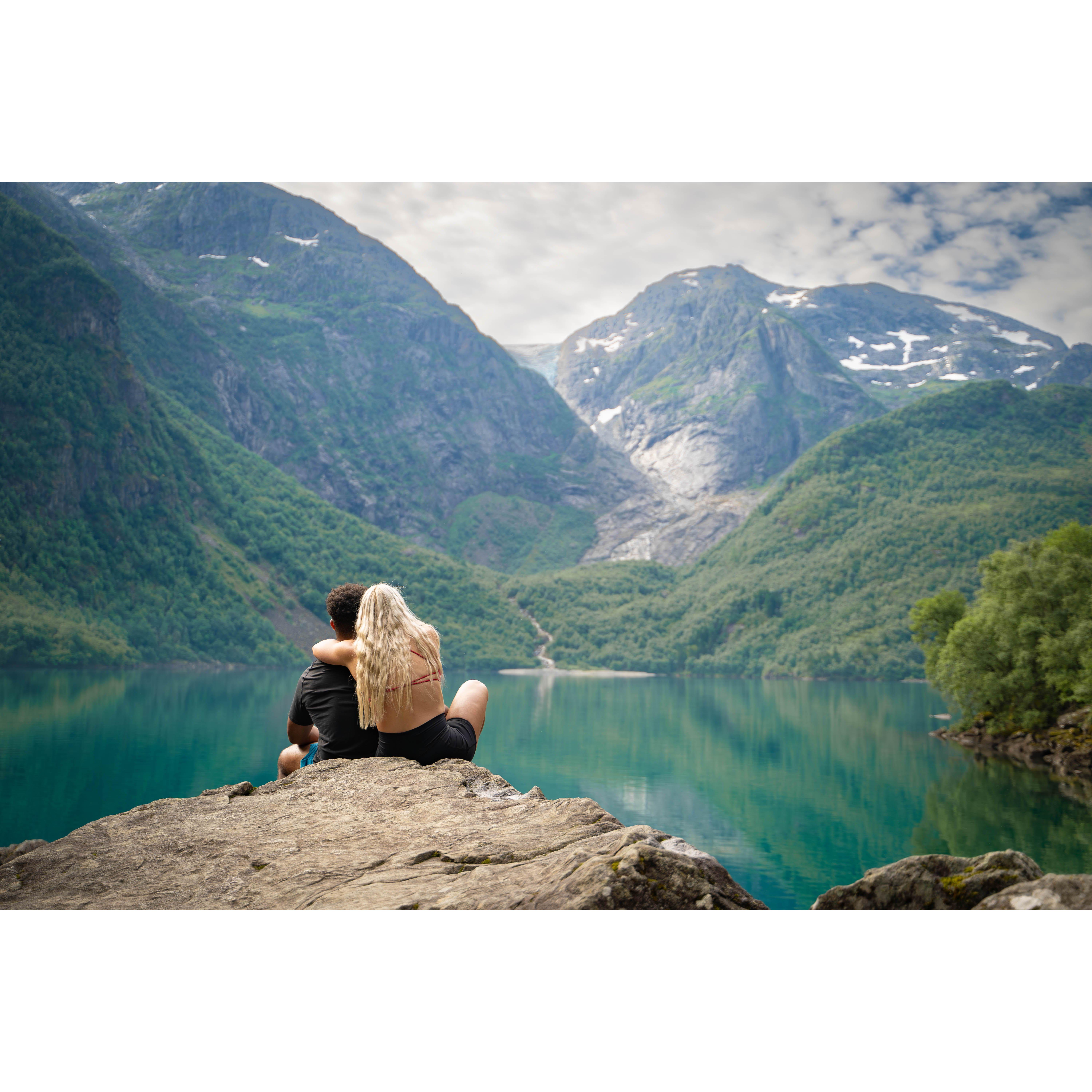 Admiring the view of Bondhusvatnet in Norway