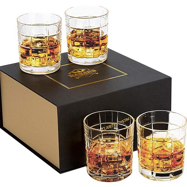 KANARS Whiskey Rocks Glass Set of 4-10 Oz Old Fashioned Lead Free Crystal Tumblers with Luxury Gift Box for Scotch, Cocktail, Bourbon - Premium Barware Gift for Father/Friends/Husband