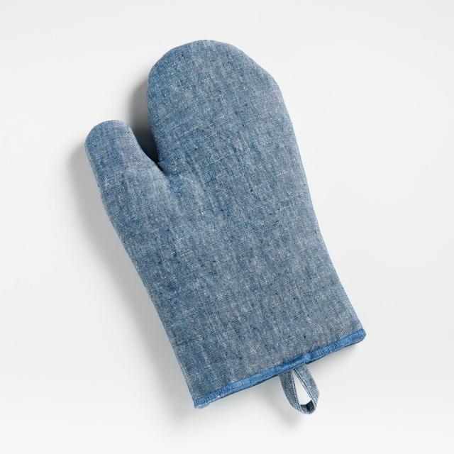 Serged Linen Blue Oven Mitt