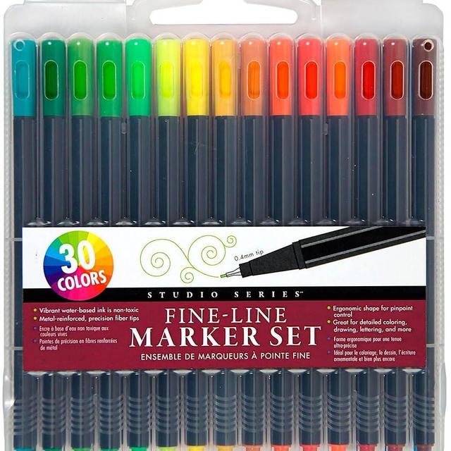 Studio Series Fine-Line Marker Set (30 vibrant colors, 0.4mm tips) (Perfect for Art Projects, Bullet Journaling, Coloring, and More)
