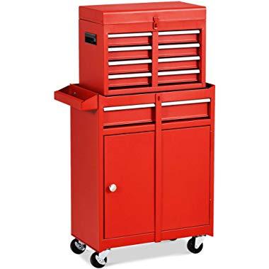 Goplus 5-Drawer Rolling Tool Chest, Tool Storage Box, Removable Tool Cabinet, Sliding Metal Organizer w/Lockable Drawers (Red)