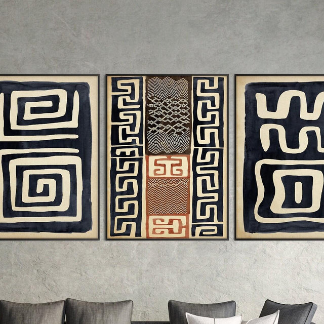 Set of Three African Art Print, Ethnic Tribal Black Beige Wall Art Tribal Minimal Modern Boho Room decor Housewarming Eco Friendly Gift