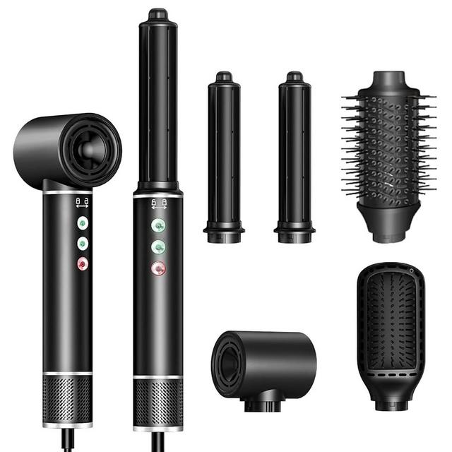 5 in 1 110000 RPM Hair Dryer Brush, Negative Ionic Hair Dryer, 20m/s Airflow Air Styling Curling Iron, Powerful Hot Air Brush, Oval Brush, Hair Straightener Brush, Hair Styler Tools Set Black