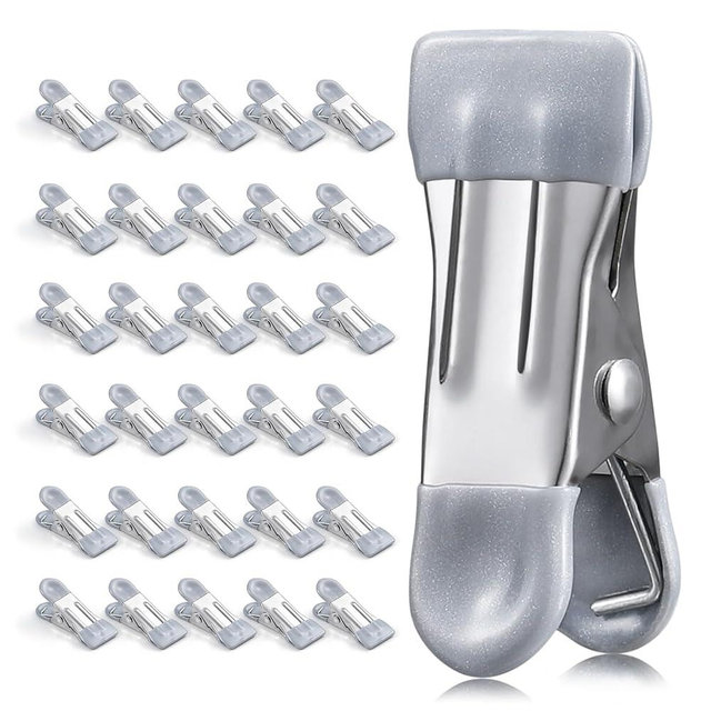 Clothes Pins Heavy Duty Out Door 30 Pack,Chip Clips 2.17 Inch, Bag Clips, Clothespins,Chip Clips Bag Clips Food Clips for Laundry, Bag Clips for Food Clips for Hanging Stainless Stee(Gray)