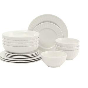 Gibson Home Melbourne White Plates and Bowls Set, 16 Piece Embossed Ceramic Dinnerware Set - Service for 4