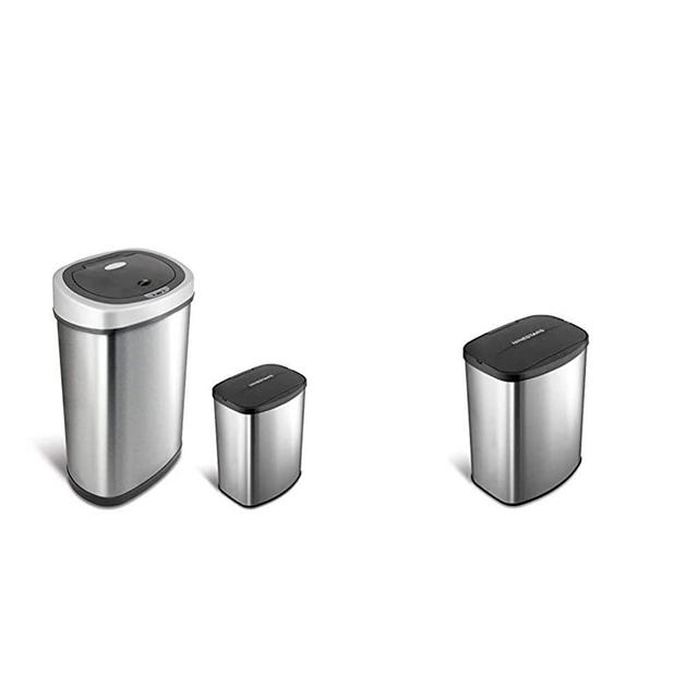 NINESTARS CB-DZT-50-9/8-1 Automatic Touchless Infrared Motion Sensor Trash Can Combo Set, 13 Gal 50L & 2 Gal 8L & Automatic Touchless Infrared Motion Sensor Trash Can, 2 Gal 8L(Rectangular, Black Lid)