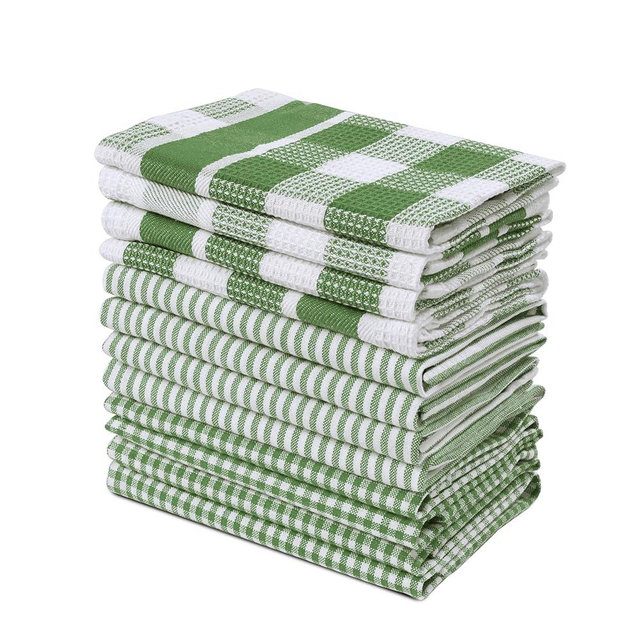 LANE LINEN 100% Cotton Kitchen Dish Cloths, Ultra Soft Absorbent Quick Drying Dish Towels, Multiweave Wash Cloths Dish Towel Sets, 12x12 Inches, 12 Pack - Olive