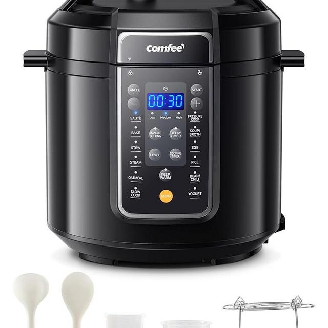 COMFEE’ 9-in-1 Electric Pressure Cooker, 14 Presets Instant Multi Cooker Olla de Presion Non-Stick Pot Yogurt Maker Rice Cooker Slow Cooker Sauté Steamer 6 Quarts Black