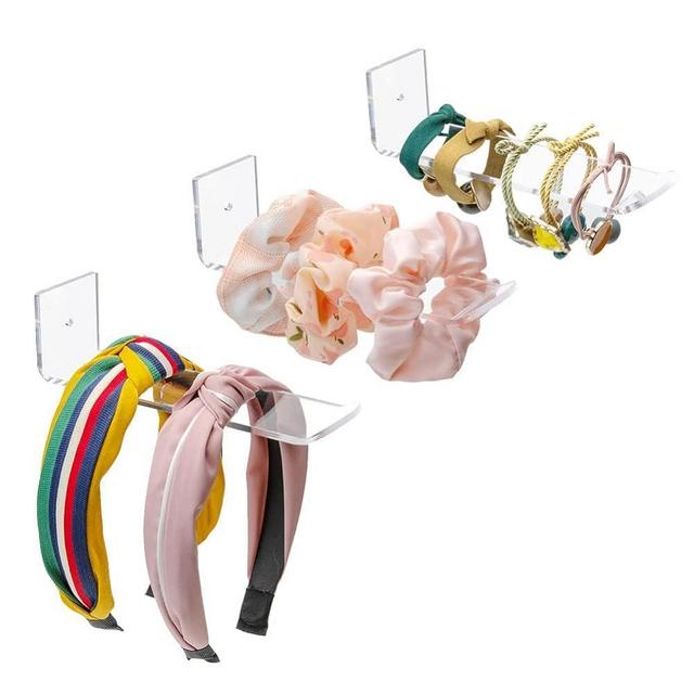 Teensery 3 Pcs Clear Acrylic Headband Holder Wall Mounted Hairband Display Holder Hiar Tie Scrunchie Hanging Rack Hair Accessories Storage Organizer for Women and Girls