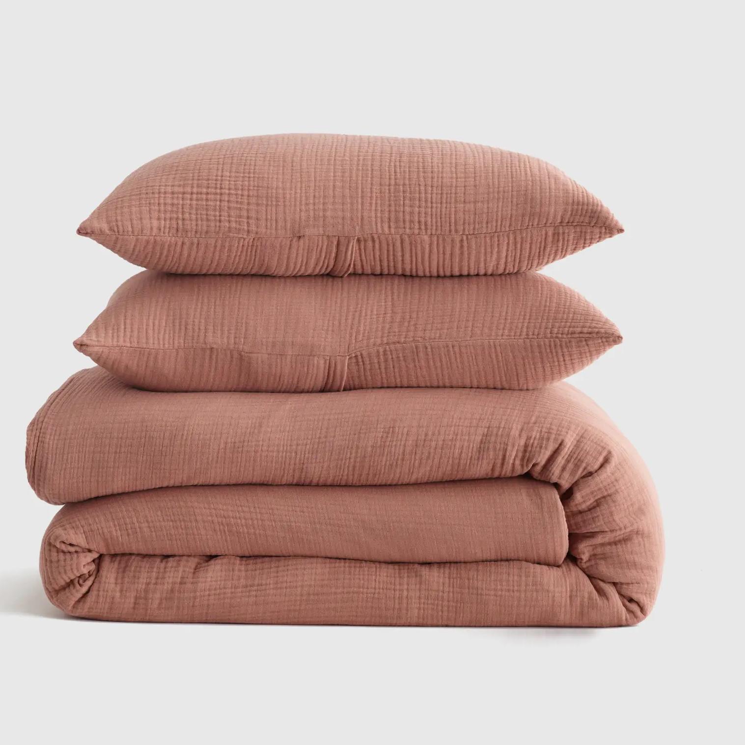 Queen Size “Clay” Color Organic Airy Gauze Duvet Cover Set | Quince