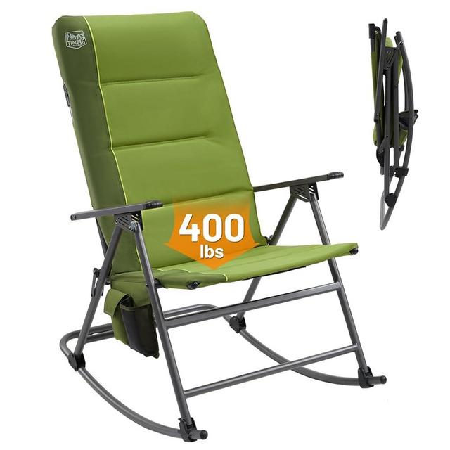 TIMBER RIDGE High Back Oversized Folding Rocking Camping Chair, Padded Outdoor Rocker, Portable Outdoor Chair for Patio, Garden, Lawn, Supports up to 400 lbs, Green