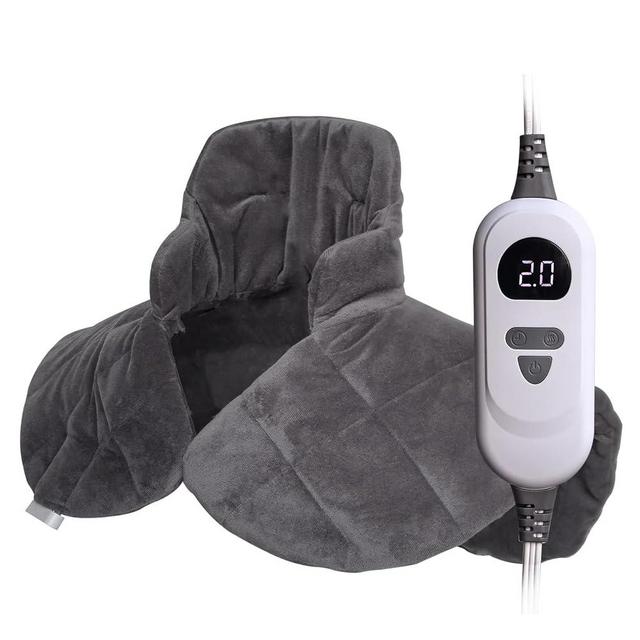 Ruqiji 18" x 22" Super Soft Microfiber Weighted Neck&Shoulder Heating Pad, 2.5lbs with 6 Temperature Settings&4 Optional Heating Time Settings (Dark Gray)