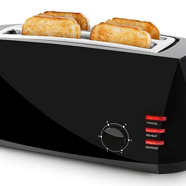 Elite Gourmet ECT4829B Maxi-Matic 4 Slice Long Toaster 6 Toast Settings, Defrost, Reheat, Cancel Functions, Extra Wide 1.5" Slots for Bagels Waffles, Slide Out Crumb Tray, Black