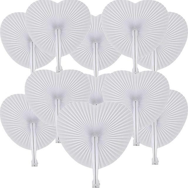 Bestage 60 Pcs White Heart Folding Paper Hand Fans,Decorative Wedding Foldable Handheld Fans Chinese and Japanese Fan Bulk for Bridal Guest Church Party Favors Dancing Birthday DIY