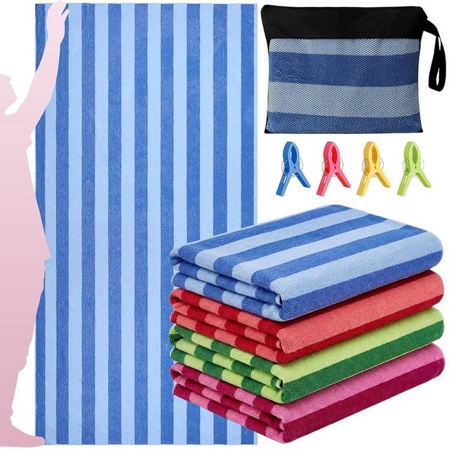Gilprop 4 Packs Oversized Stripe Beach Towels Microfiber Pool Towel with Bags & Clips Soft Absorbent Quick Dry Camping Towels for Women Men Travel Families Swim (72×36 in,Multicolor)