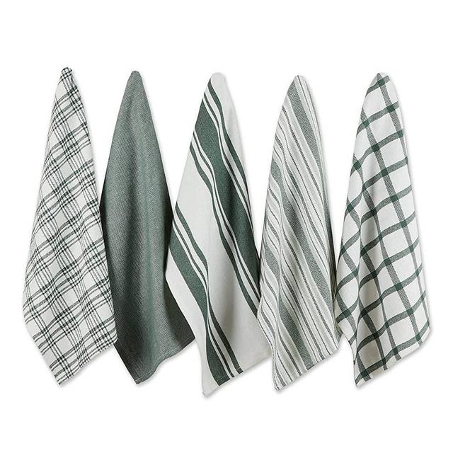 DII Assorted Woven Kitchen Dishtowel Set, 18x28, Dark Green 5 Piece