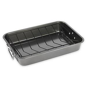 17-Inch Carbon Steel Roaster with Nonstick Rack in Grey