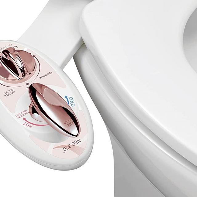 LUXE Bidet Neo 320 - Self Cleaning Dual Nozzle - Hot and Cold Water Non-Electric Mechanical Bidet Toilet Attachment (Rose Gold)
