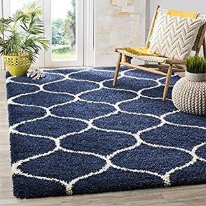 Safavieh Hudson Shag Collection SGH280C Navy and Ivory Moroccan Ogee Plush Area Rug (8' x 10')
