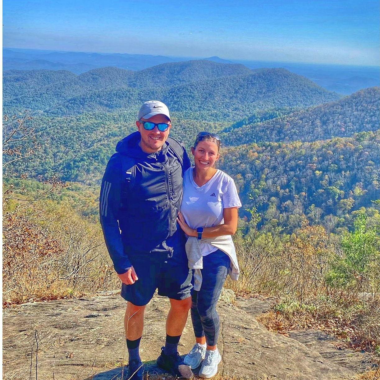 First hike where we actually remembered to take a photo together! Hiking is one of our favorite activities, and we are so lucky that the GA mountains have so many hidden spots with amazing views!