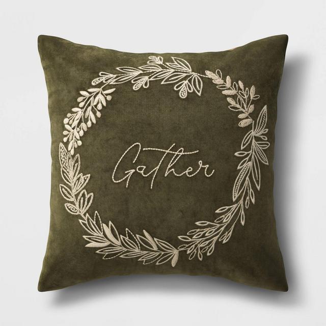 Square Gather Velvet Throw Pillow Green - Threshold™