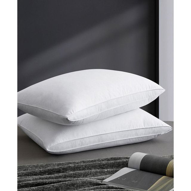 UNIKOME 2 Pack 100% Cotton Medium Soft Down and Feather Gusseted Bed Pillow Set, Standard
