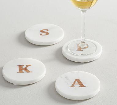 Alphabet Marble and Wood Coasters, Set of 4 (M)