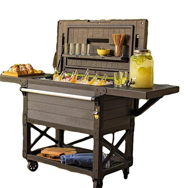 Insulated Patio Cooler and Rolling Beverage Cart Container Box Outdoor Patio Garden Furniture